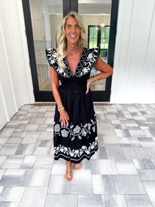 Black Embroidered Midi