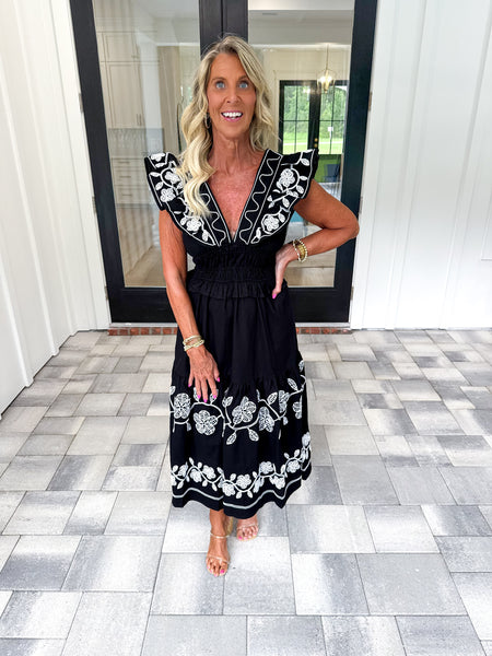 Black Embroidered Midi