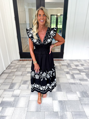 Black Embroidered Midi