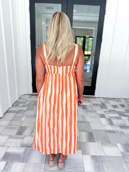 Orange Striped Midi