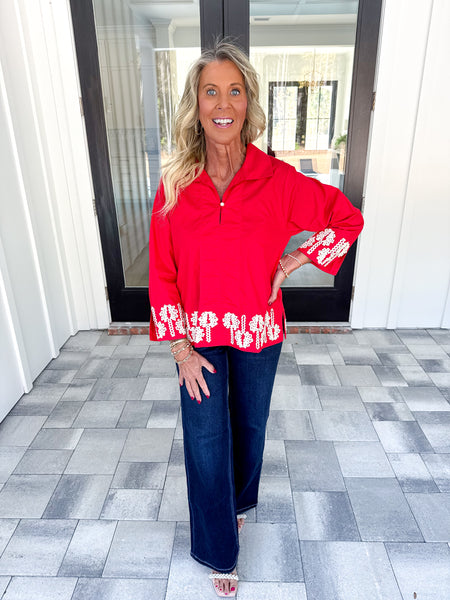 Red Embroidered Top