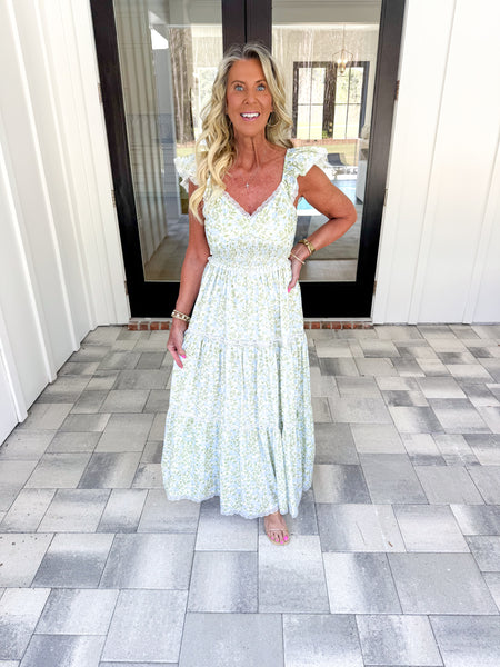 Floral Ruffle Sleeve Maxi