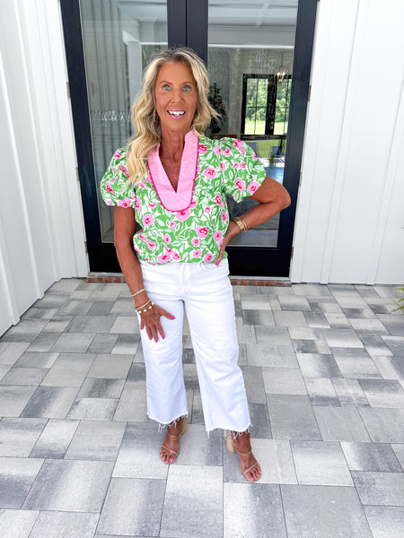 Green Floral Top