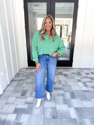 Green Striped Cardigan