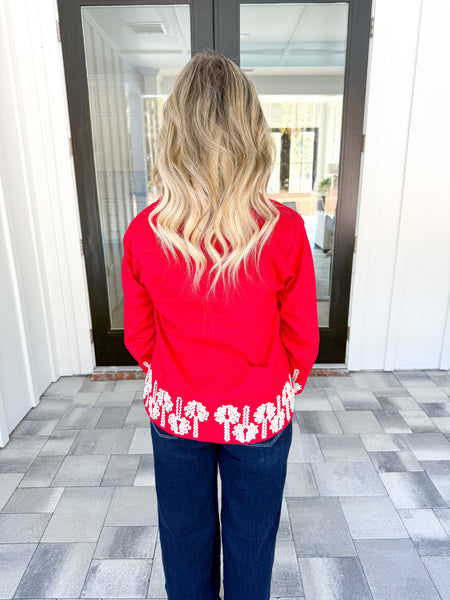Red Embroidered Top