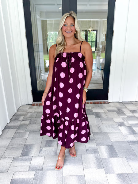 Plum Polka Dot Midi