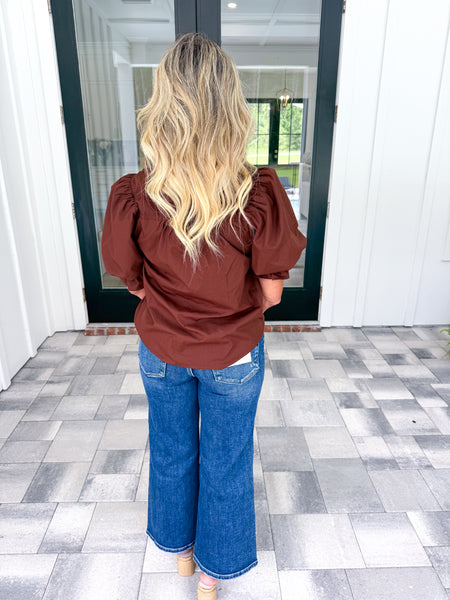 Brown Puff Sleeve Top