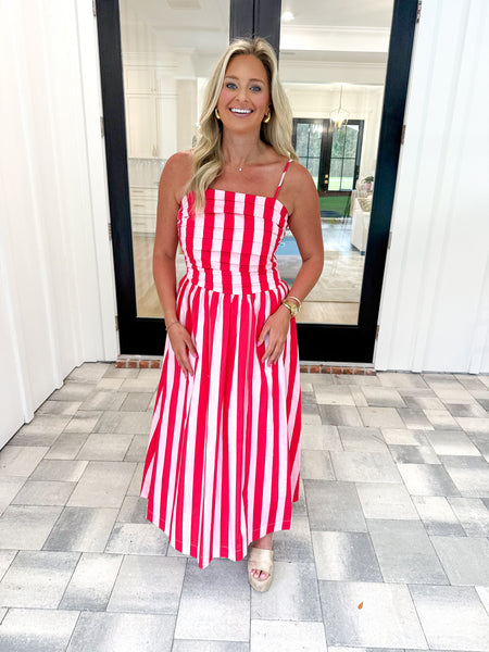 Striped Smocked Midi