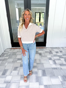 Cream Striped Knit Top