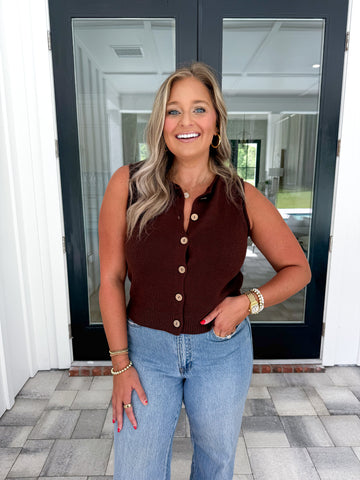Brown Button Knit Top