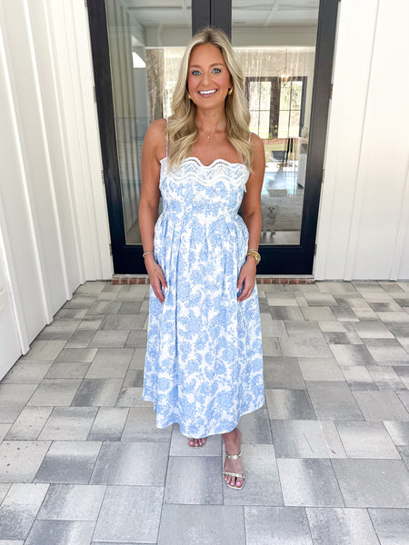 Blue Floral Lace Midi
