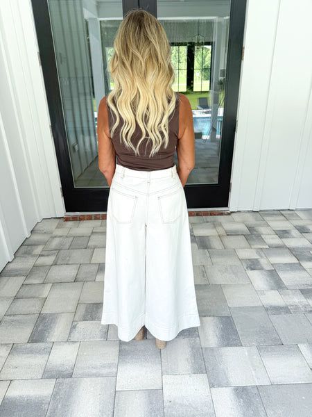 Ecru Wide Leg Denim