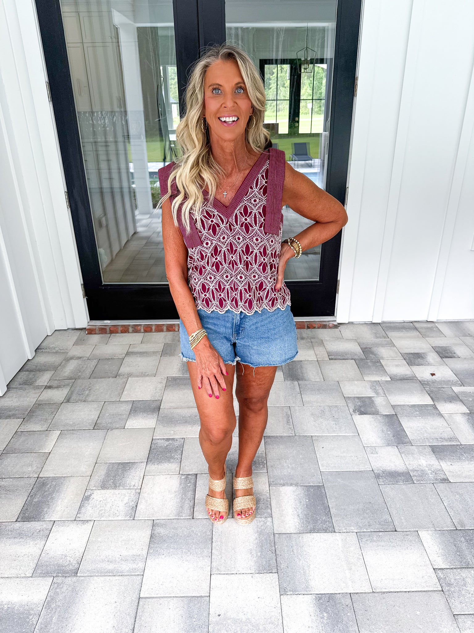 Garnet Embroidered Top