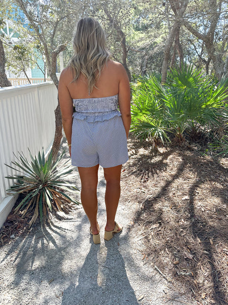 Blue Ruched Front Romper