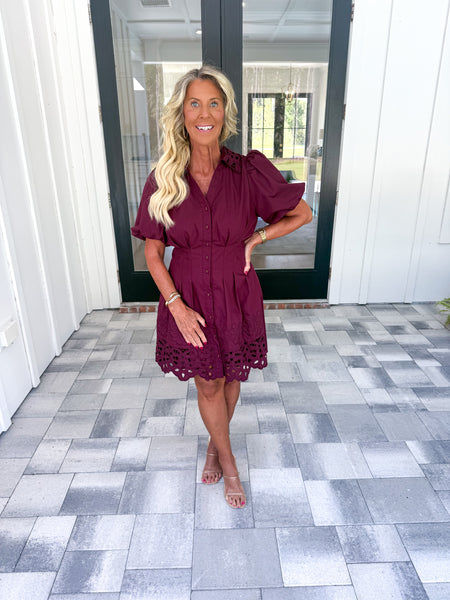 Garnet Eyelet Hem Dress