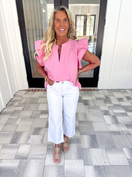 Pink Flutter Sleeve Top