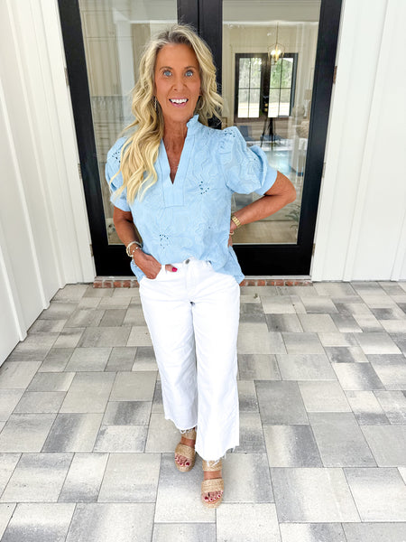 Blue Embroidered Top