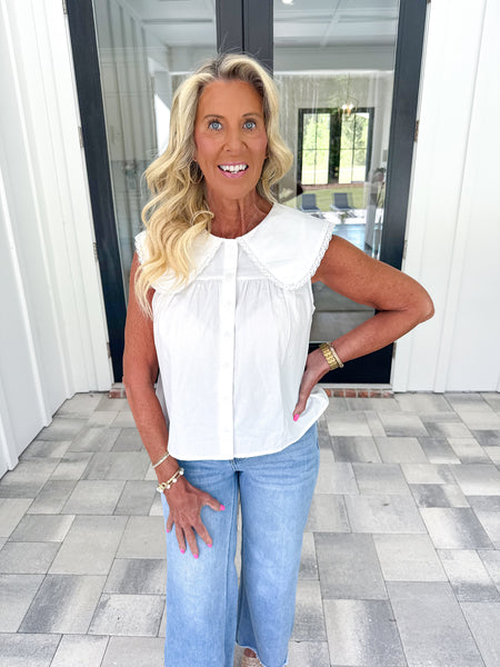 White Collared Top