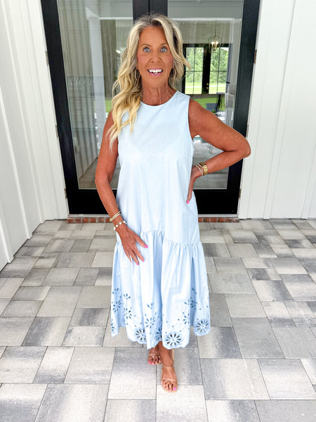 Blue Eyelet Hem Midi