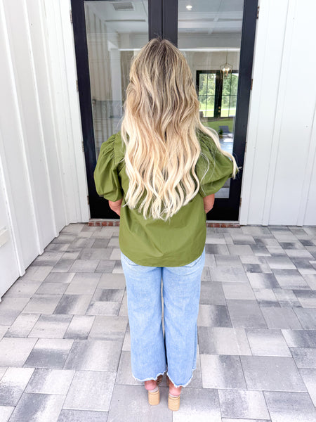 Olive Puff Sleeve Top