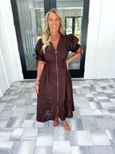 Brown Puff Sleeve Midi
