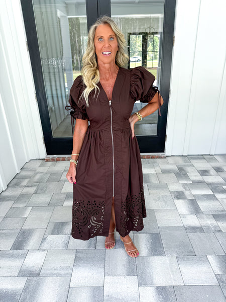 Brown Puff Sleeve Midi