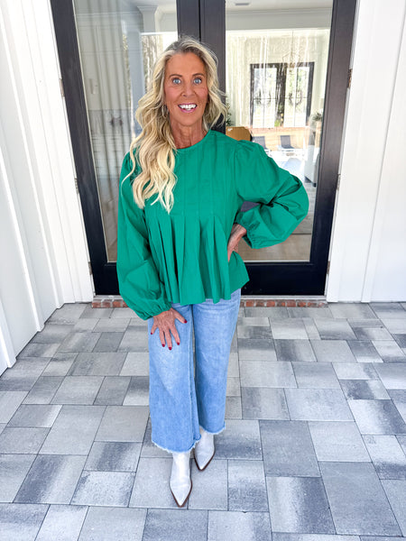 Green Pintuck Top