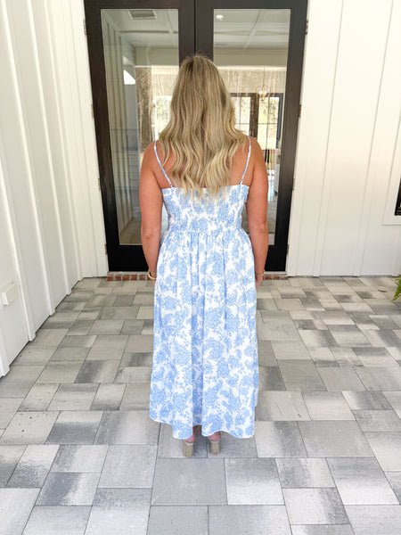Blue Floral Lace Midi