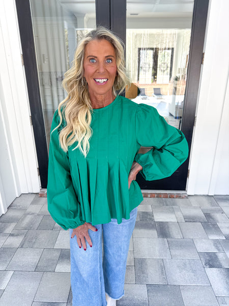 Green Pintuck Top