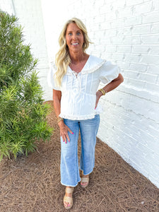 Ivory Floral Trim Top