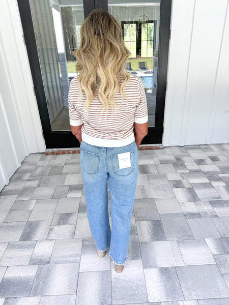 Cream Striped Knit Top