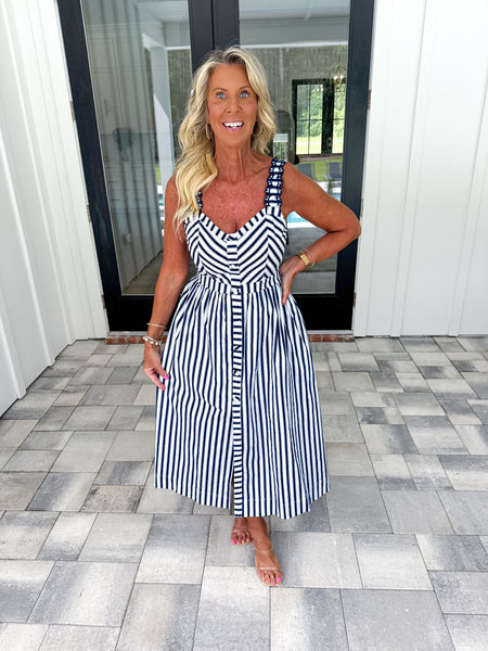 Navy Striped Midi