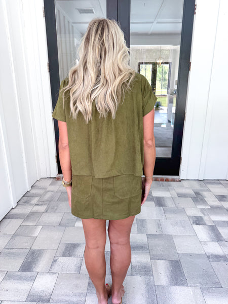 Olive Suede Skort