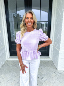 Plaid Ruffle Hem Top