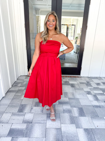 Red Strapless Midi