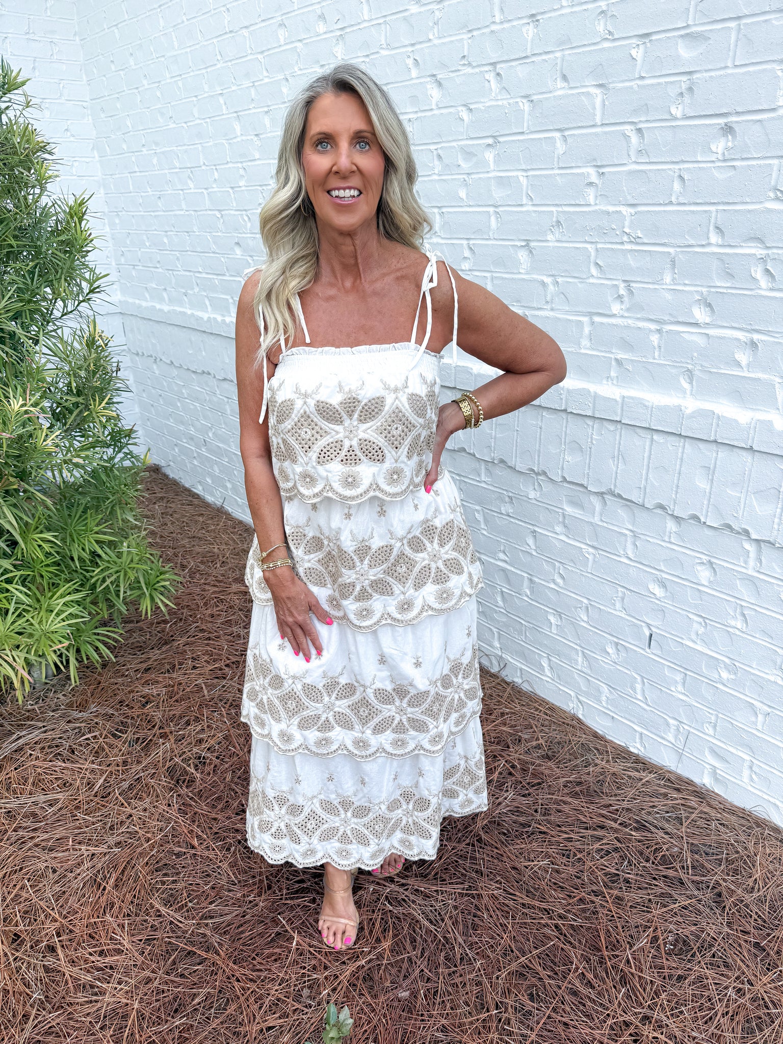 Off White Embroidery Maxi Set