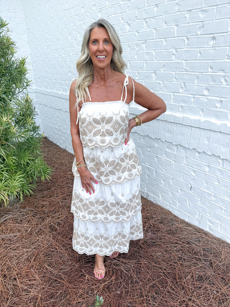 Off White Embroidery Maxi Set