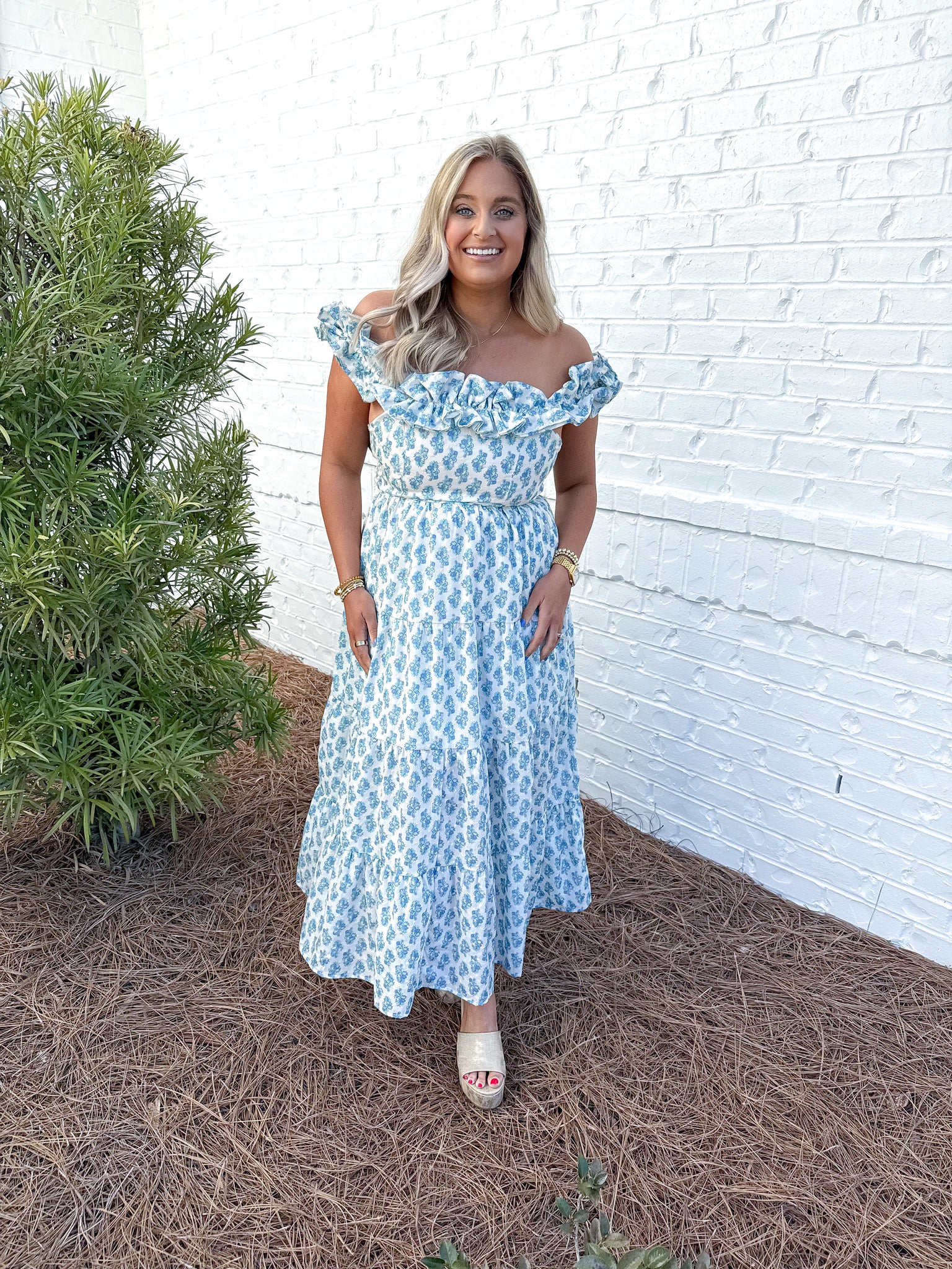 Blue Ruffle Sleeve Maxi
