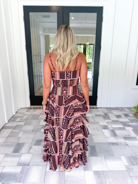 Brown Ruffle Maxi Set