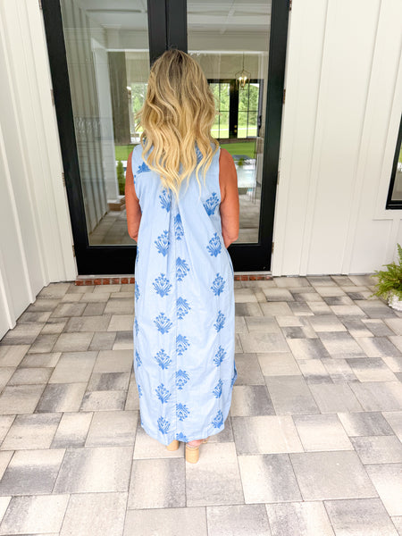 Blue Embroidered Midi