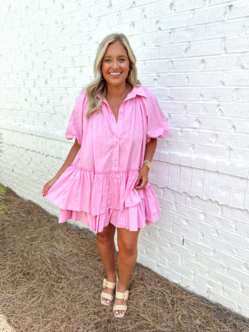 Pink Bubble Sleeve Dress