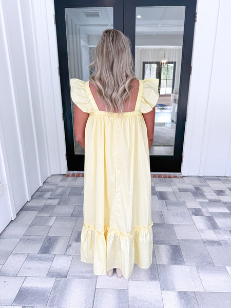 Yellow Ruffle Sleeve Midi