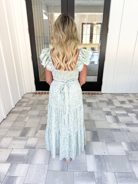 Floral Ruffle Sleeve Maxi