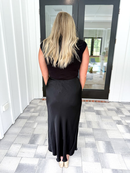 Black Satin Midi Skirt