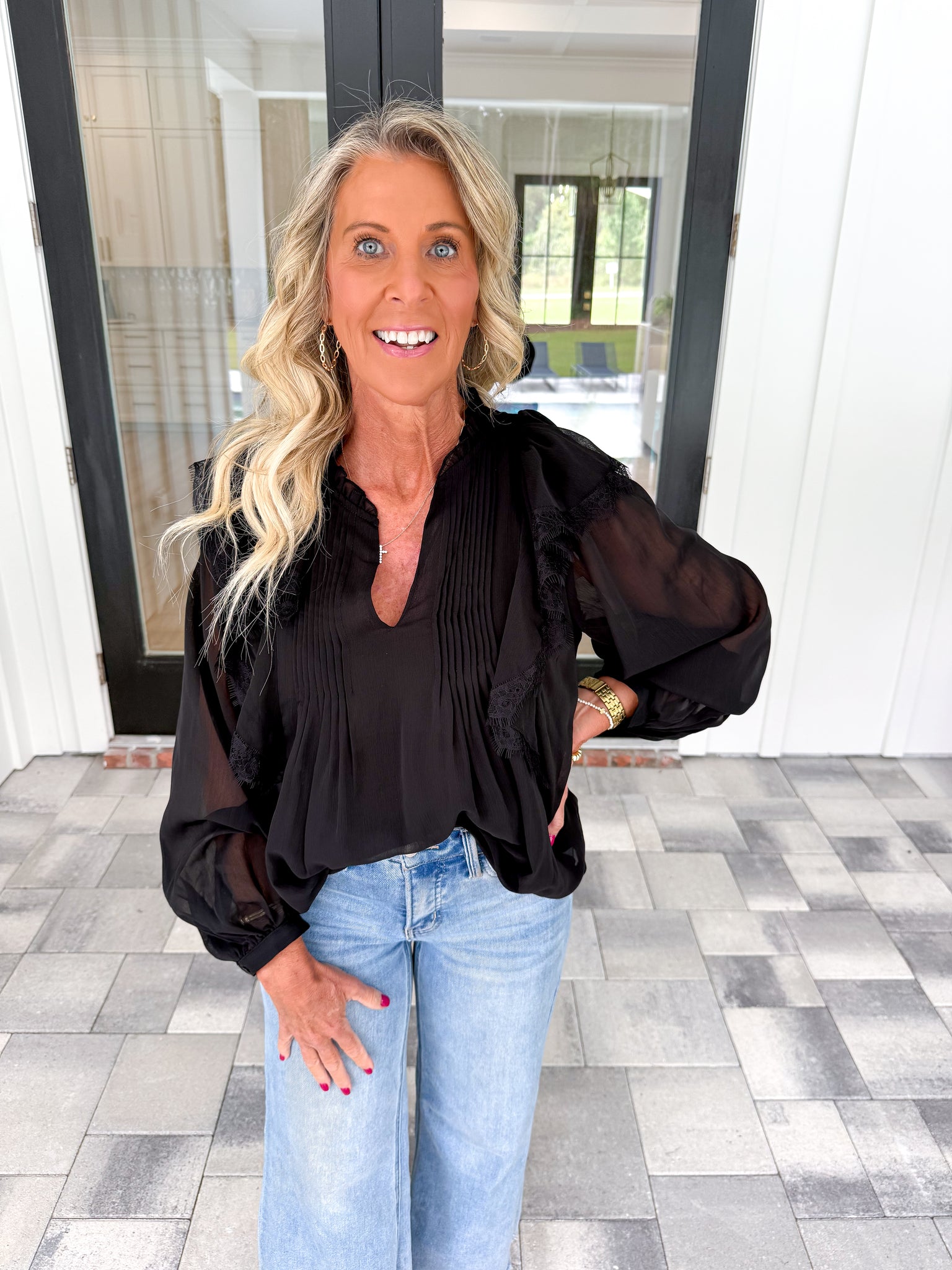 Ruffle Black Top