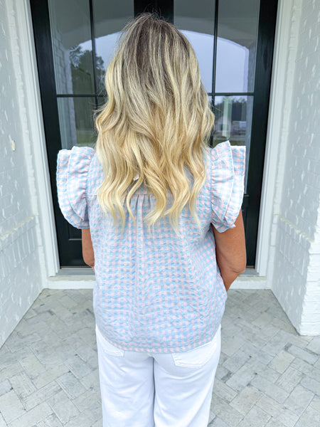 Gingham Flutter Sleeve Top