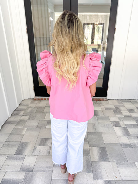Pink Flutter Sleeve Top