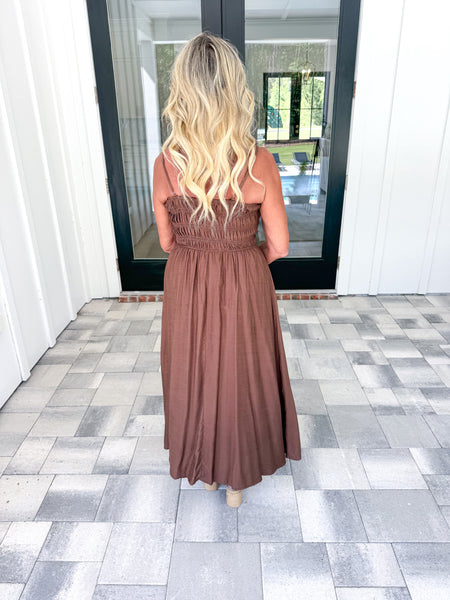 Brown Shirred Midi