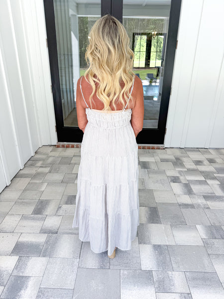 Mocha Striped Shirred Midi