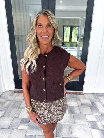 Brown Gold Button Knit Top